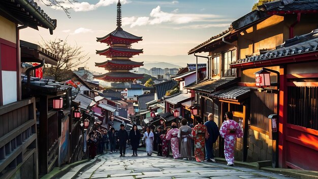 Pagoda Yasaka y calle Sannen Zaka en Kyoto, Japón