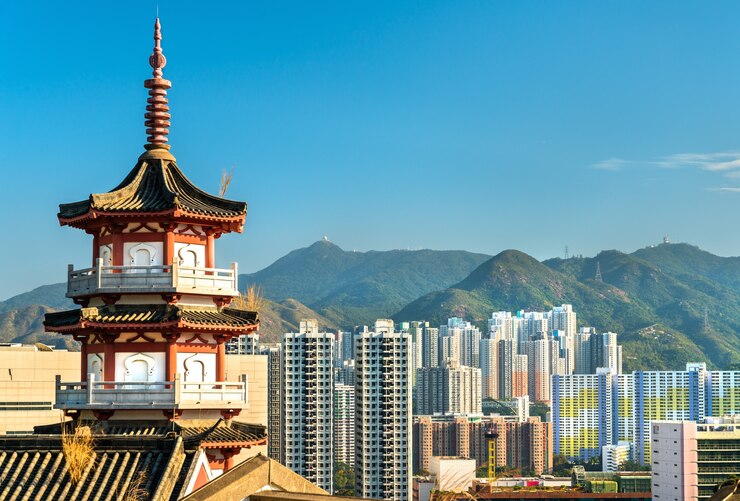 Foto pagode no po fook hill columbarium em hong kong, china