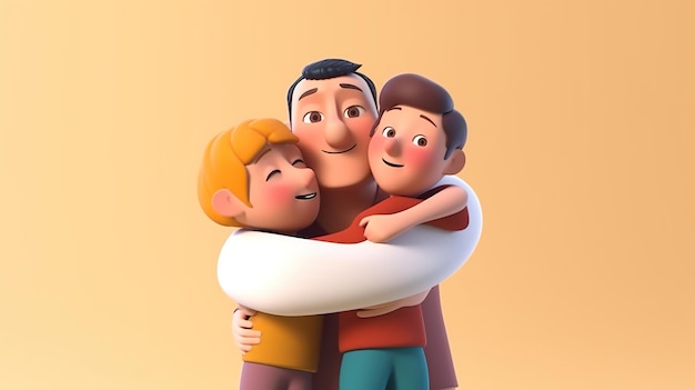 Foto pai abraçando seus filhos estilo de renderização 3d gerado por ia