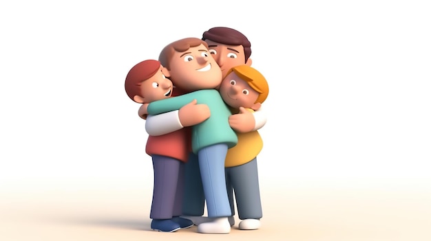 Pai abraçando seus filhos estilo de renderização 3D gerado por IA