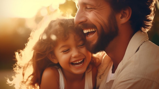 Pai abraçando sua filha no Dia do Pai Caro casal de pais e filhos Retrato