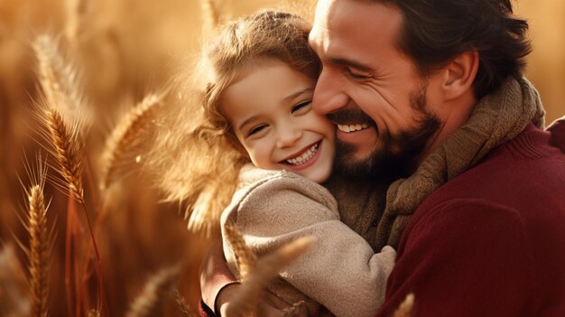 Pai abraçando sua filha no Dia do Pai Caro casal de pais e filhos Retrato