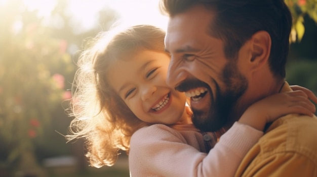 Pai abraçando sua filha no Dia do Pai Caro casal de pais e filhos Retrato