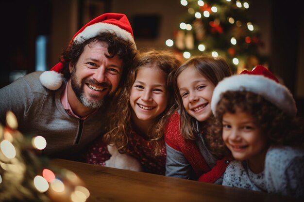 Foto pai com suas filhas aproveitando o natal