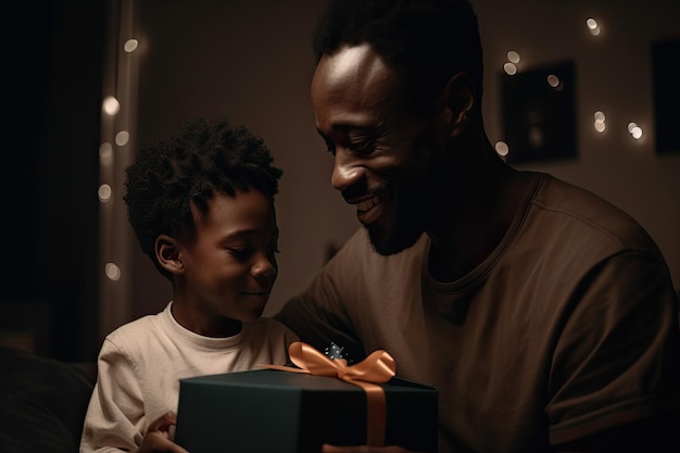 Pai dando um presente para seu filho durante o Natal Generative AI
