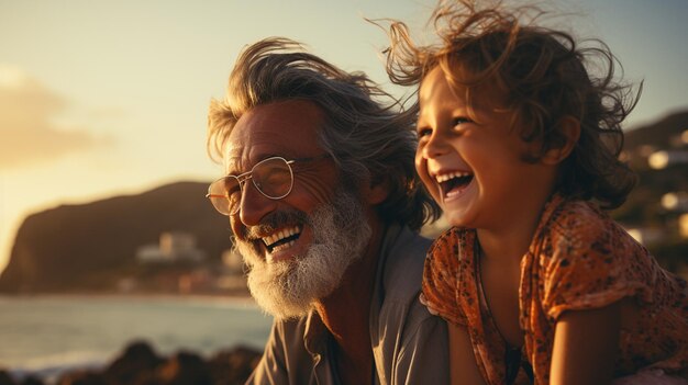 Foto pai e filha a brincar na praia.