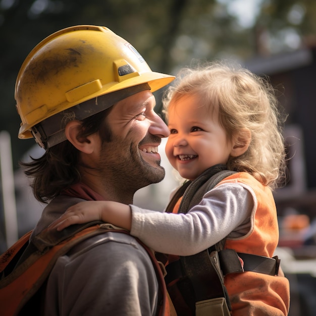 Pai e filha comemorando o dia do trabalho ou dia dos pais