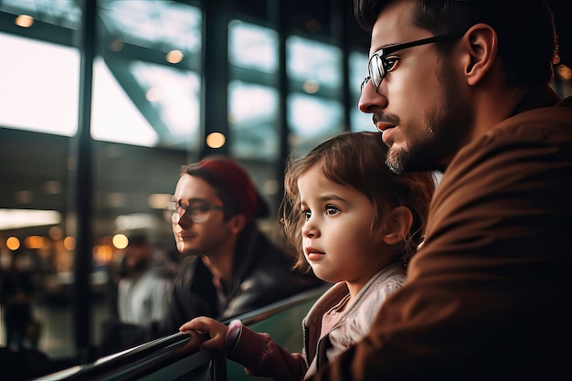 Pai e filha esperando no aeroporto