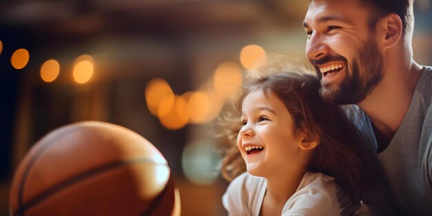 Foto pai e filha se unem enquanto jogam basquete desfrutando de um jogo familiar conceito família ligação jogo de basquete paifilha momentos atividades ao ar livre tempo de qualidade