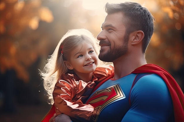 Pai e filha se unindo através de brincadeiras de super-heróis