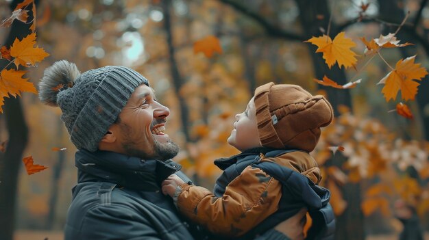 Pai e filho a divertir-se no parque.