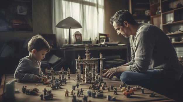 Pai e filho brincando juntos IA generativa