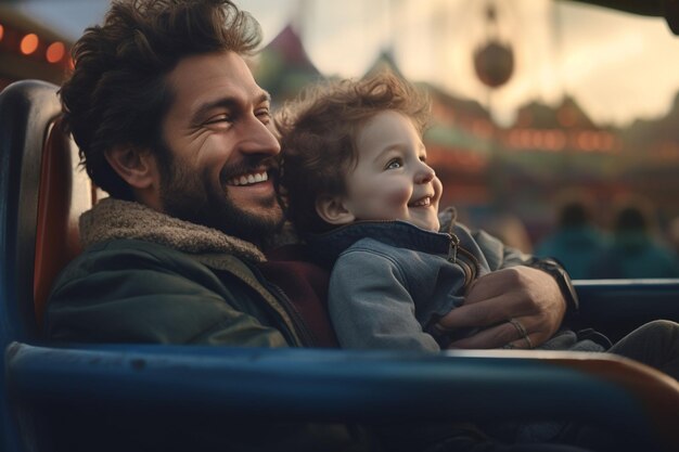 Foto pai e filho desfrutando de um dia no parque de diversões