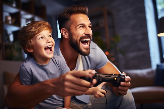 Pai e filho jogando videogame