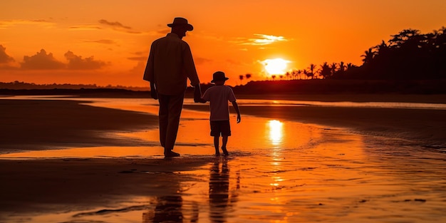 pai e filho na praia do sol