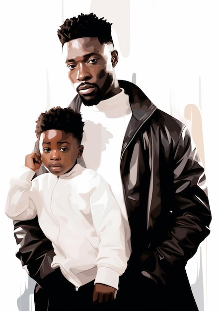 pai e filho negros em estilo de beleza minimalista efeito fashwave orton branco