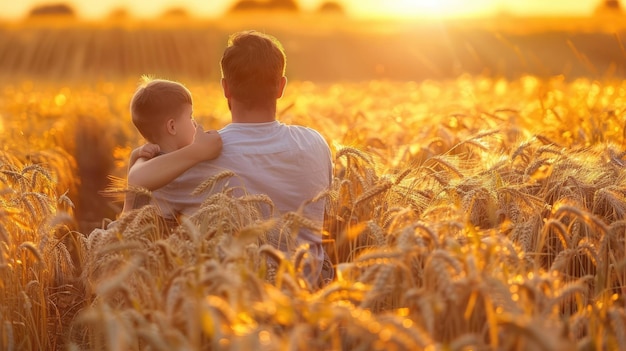 Pai e filho no campo de trigo