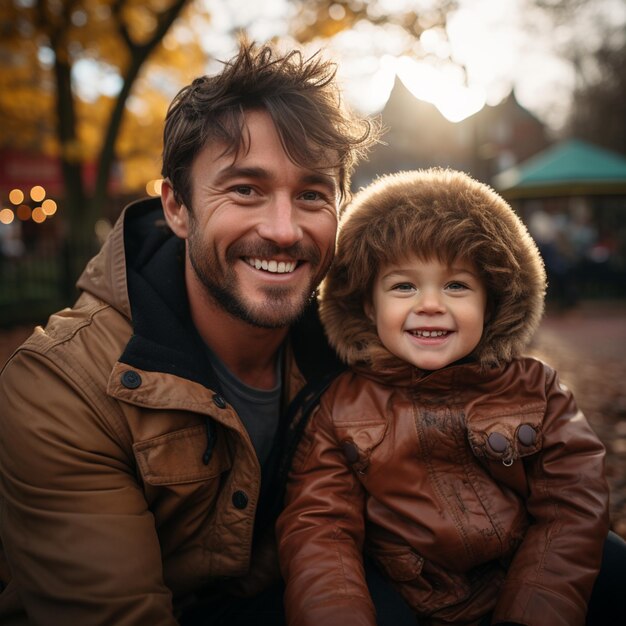 pai e filho no parque feliz jogando