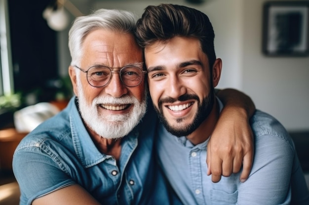 Foto pai e filho unidos em casa com amor e felicidade