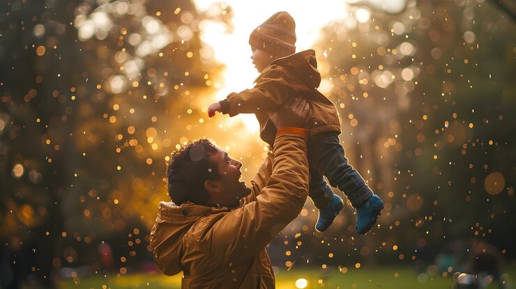 Pai e filhos brincam no parque comemorando o Dia dos Pais