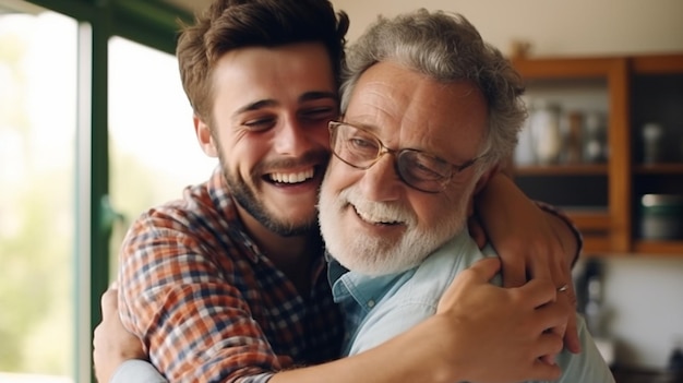 pai homem jovem abraço casa feliz dentro