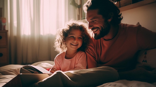 Foto pai lendo um livro para as crianças