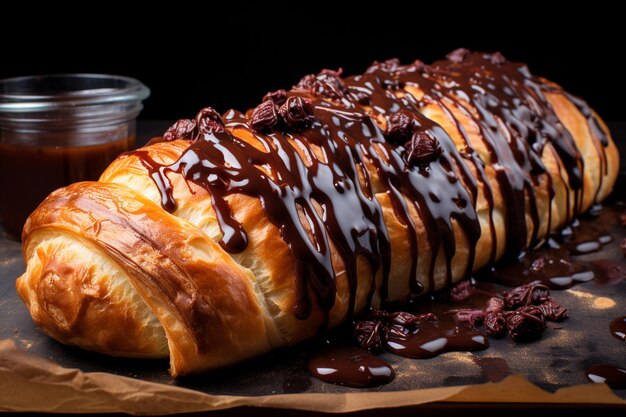 Pain au Chocolat con chocolate rociado Opción de desayuno decadente