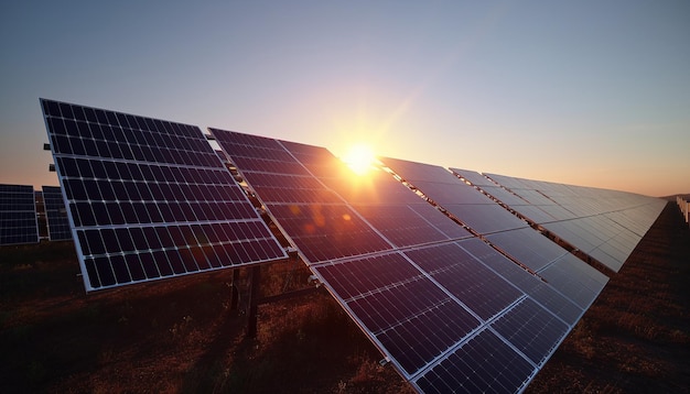 Foto painéis de energia solar no conceito de campo de recursos sustentáveis