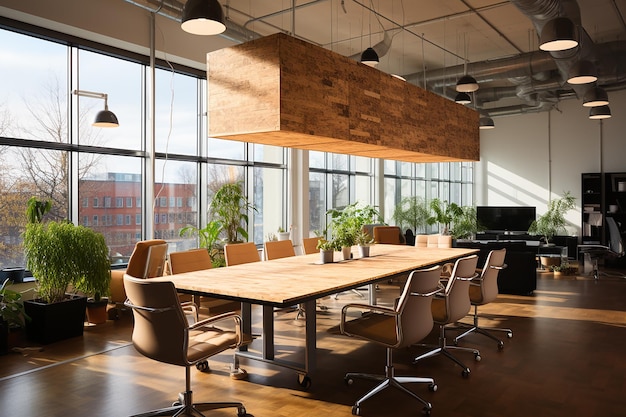 Painéis de lã de madeira montados no teto no escritório para redução de ruído