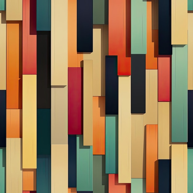 Painéis de madeira multicoloridos papel de parede com vibrações de ilustração de meados do século azulejos