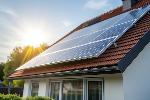 Painéis fotovoltaicos no telhado de uma casa