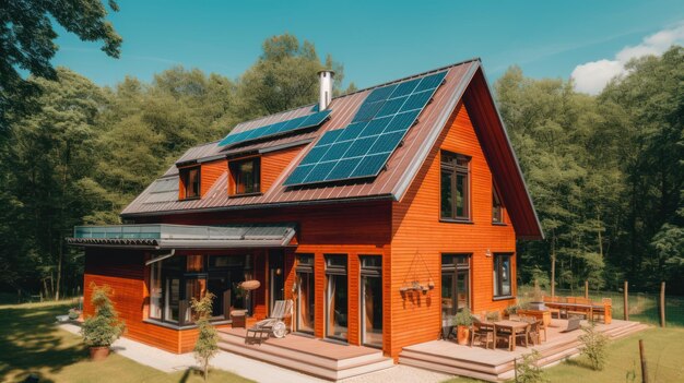 Painéis solares alternativos de energia verde no telhado da casa Generative AI