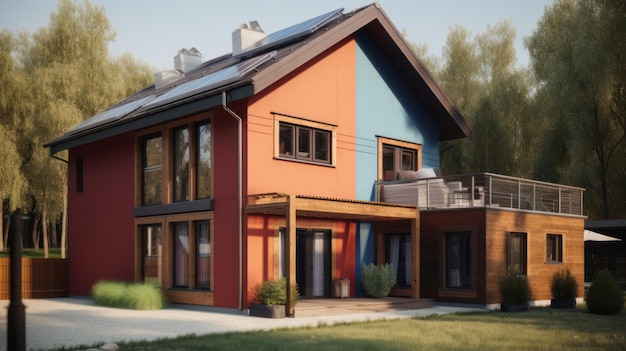 Painéis solares alternativos de energia verde no telhado da casa Generative AI