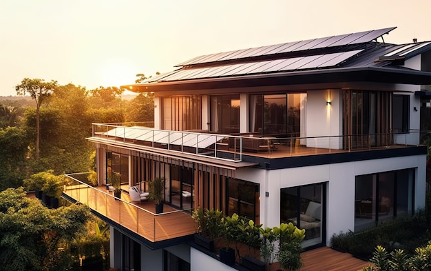 painéis solares colocados na varanda da casa residencial moderna