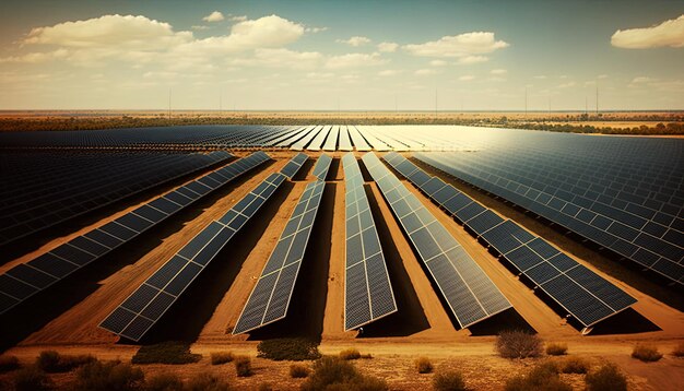 Foto painéis solares cultivados em um grande campo soluções de energia renovável generative ai