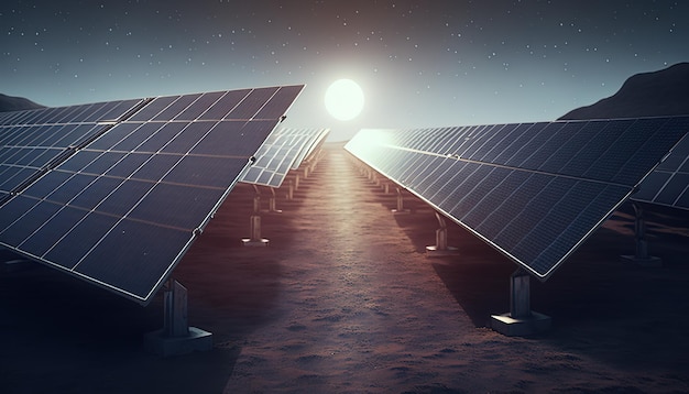 Painéis solares cultivados em um grande campo soluções de energia renovável Generative Ai