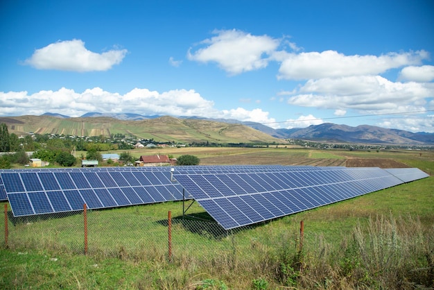 Painéis solares em campo verde