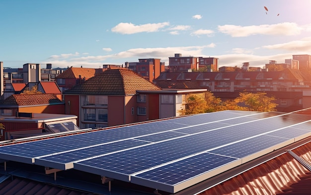 painéis solares em telhados