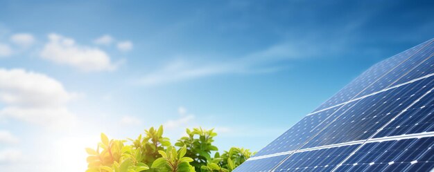 Foto painéis solares fotovoltaicos no telhado e espaço vazio de cópia de céu azul