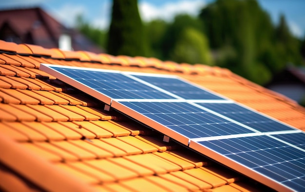 Painéis solares generativos AI instalados e em uso no telhado da casa