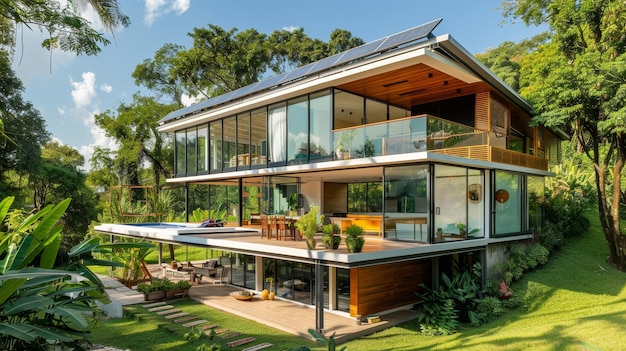Painéis solares integrados perfeitamente com as casas d Ilustração gerada pela IA