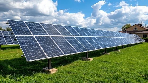 Foto painéis solares no campo de uma central fotovoltaica que retrata a energia verde