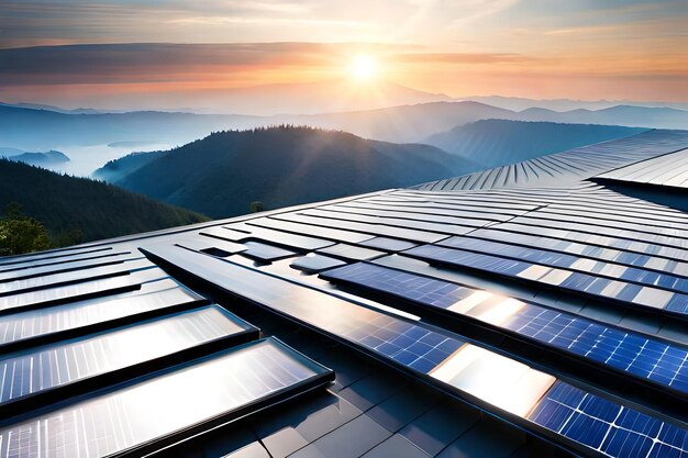 Painéis solares no telhado célula solar