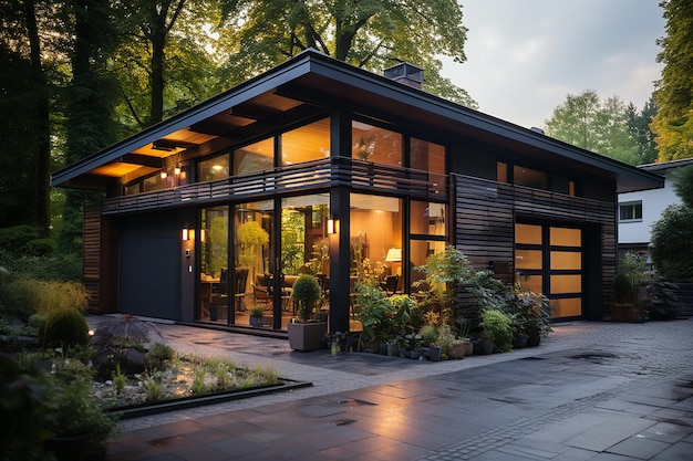 painéis solares no telhado da casa, garagem, energia renovável