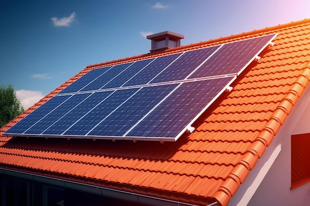 Painéis solares no telhado da casa generative AI