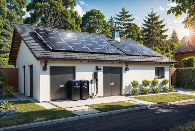 Foto painéis solares no telhado de uma casa