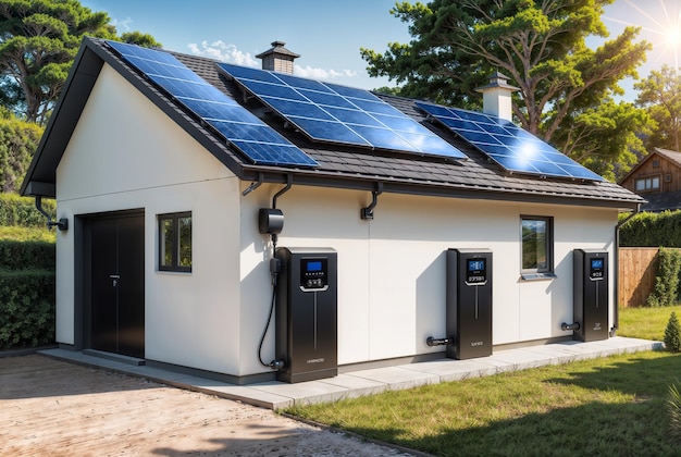 Foto painéis solares no telhado de uma casa