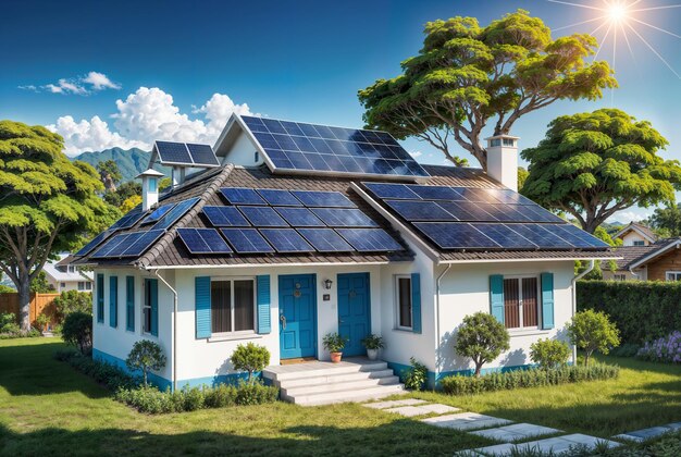Foto painéis solares no telhado de uma casa