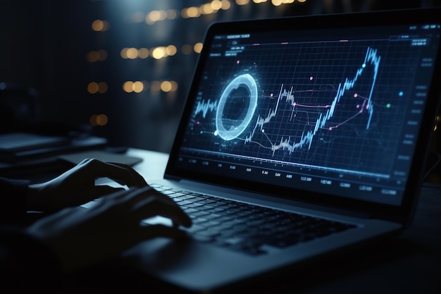 Painel KPI de tecnologia financeira na tela virtual Cientista de tecnologia de visualização de análise de big data analisando estrutura de informações para finanças empresariais internet das coisas iot