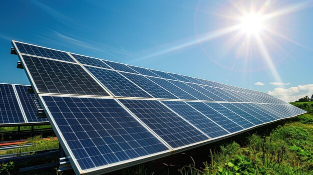 Foto painel solar gerando energia no campo